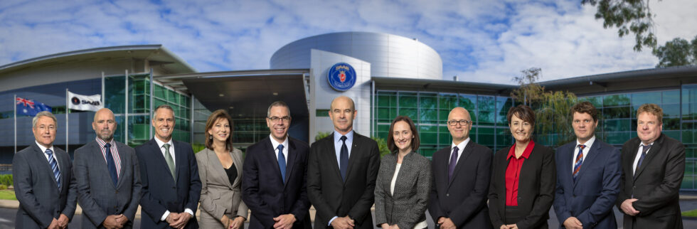 Executive leadership team of SAAB Australia photographed outside the company's Adelaide headquarters.